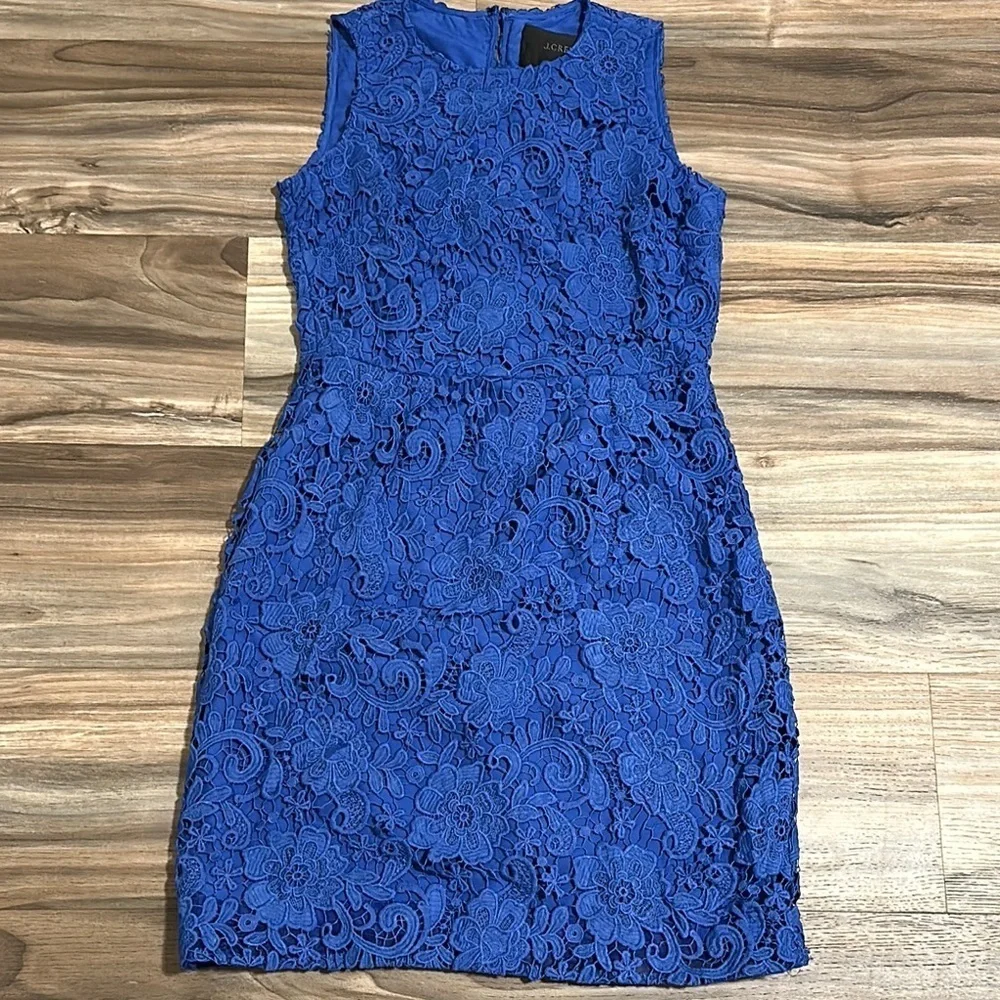 J Crew Floral Lace Sleeveless Sheath Dress Royal Blue Women’s Size 2